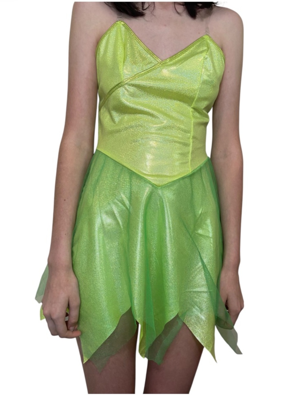 Green Shimmer Tinkerbell mini dress costume fairy hem sparkly fabric size small